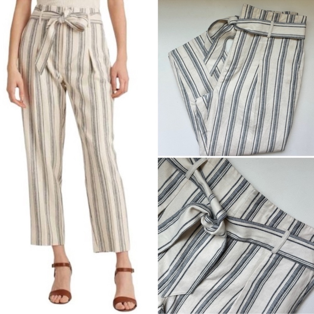 Lauren Ralph Lauren Linen Blend Striped and Pleated Ankle Pants
